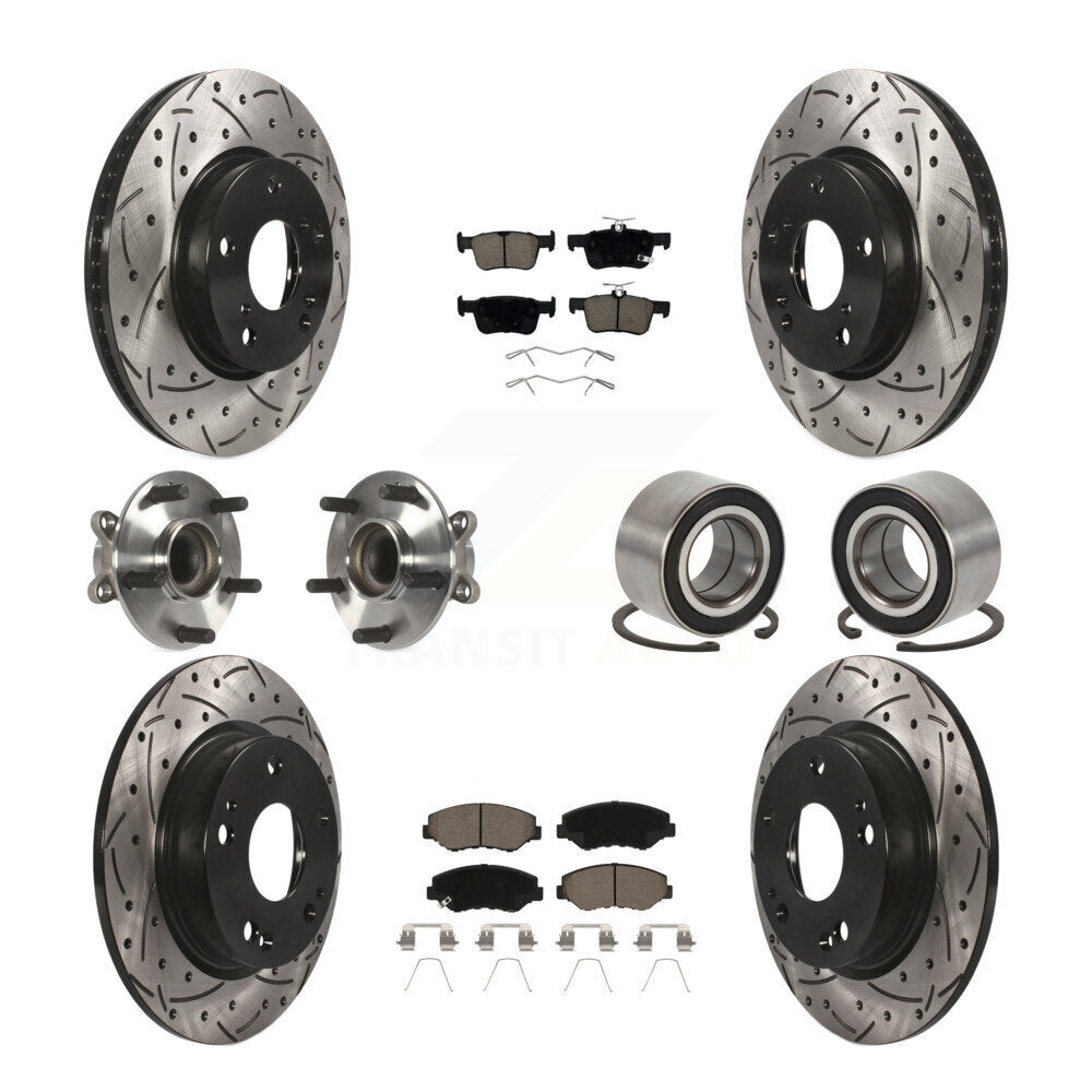 Hub Bearing Coated Disc Brake Rotor & Pads Front Rear Kit (10Pc) For Honda Civic