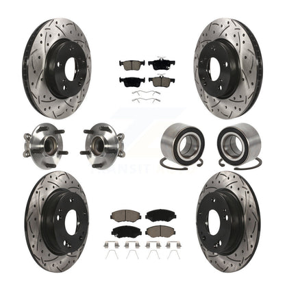 Hub Bearing Coated Disc Brake Rotor & Pads Front Rear Kit (10Pc) For Honda Civic