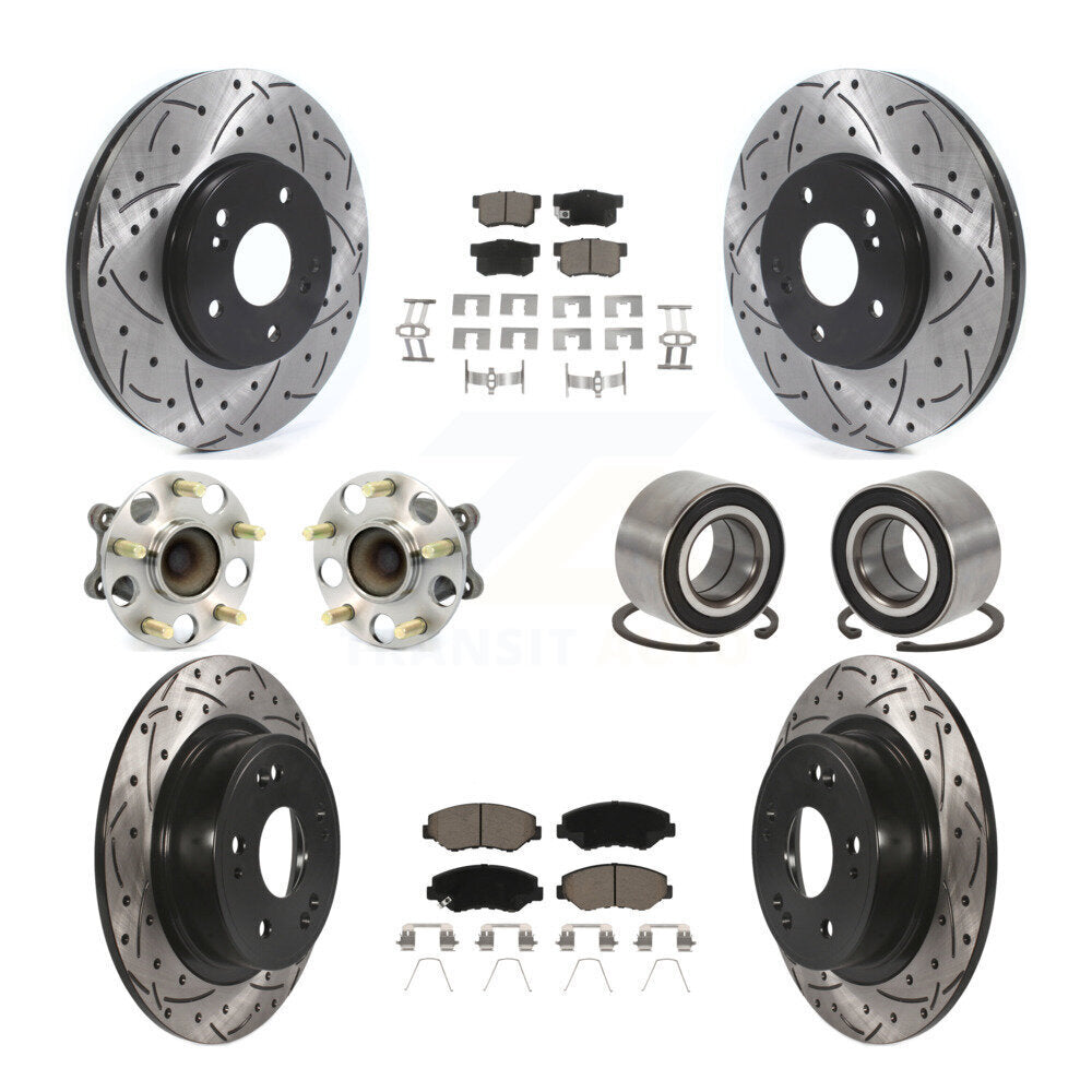 Hub Bearing Coated Disc Brake Rotor & Pad Front Rear Kit (10Pc) For Honda Accord