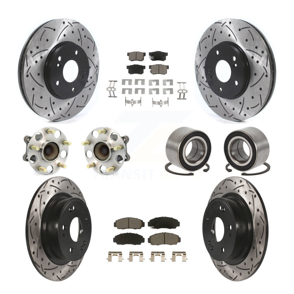 Hub Bearing Coated Disc Brake Rotor & Pad Front Rear Kit (10Pc) For Honda Accord