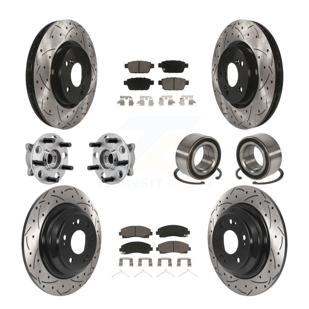 Hub Bearing Coated Brake Rotor Pads Front Rear Kit (10Pc) For 09-13 Acura TL AWD