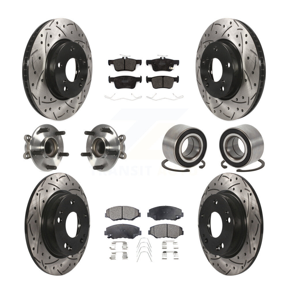 Hub Bearing Coated Disc Brake Rotor & Pads Front Rear Kit (10Pc) For Honda Civic