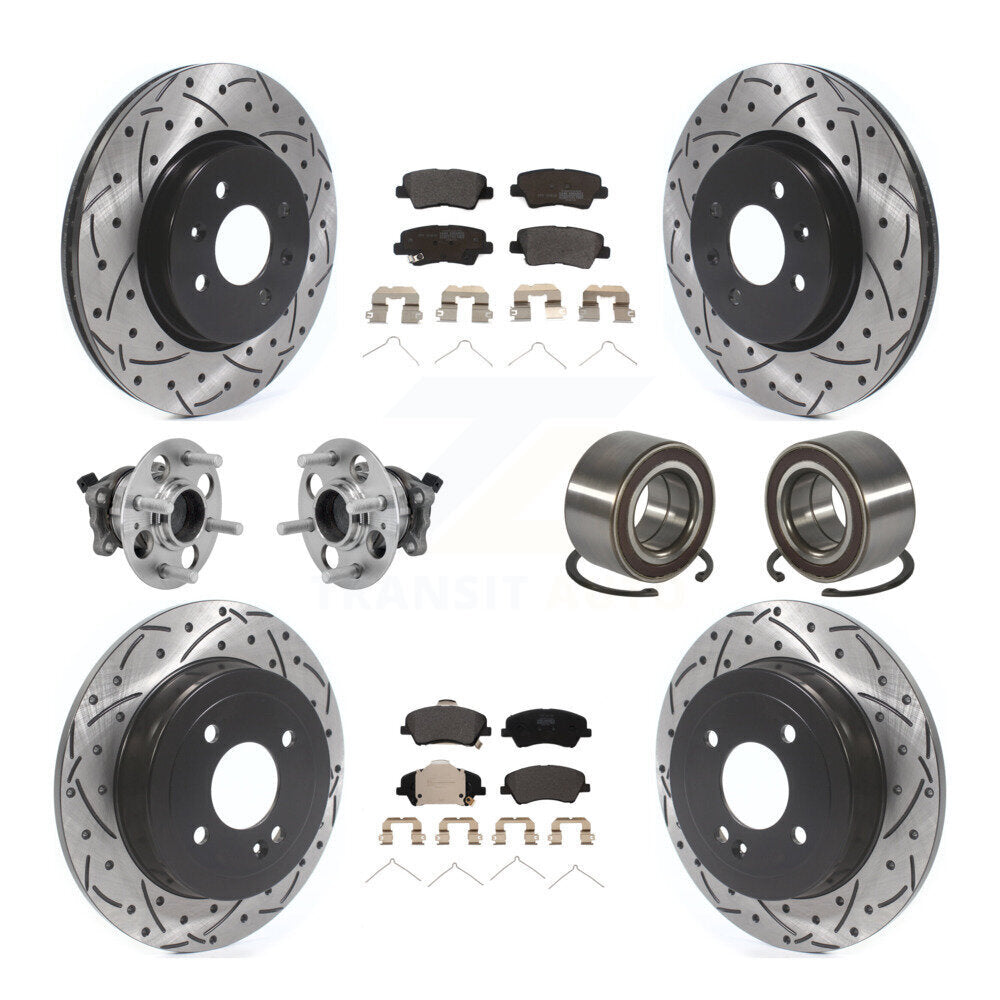 Hub Bearing Coated Brake Rotor And Pad Front Rear Kit (10Pc) For Kia Rio Hyundai