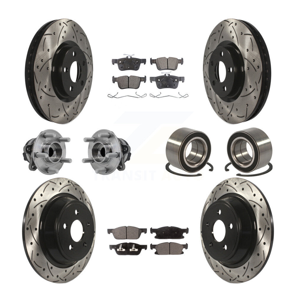 Hub Bearing Coated Brake Rotor Pads Front Rear Kit (10Pc) For 2015 Ford Edge FWD