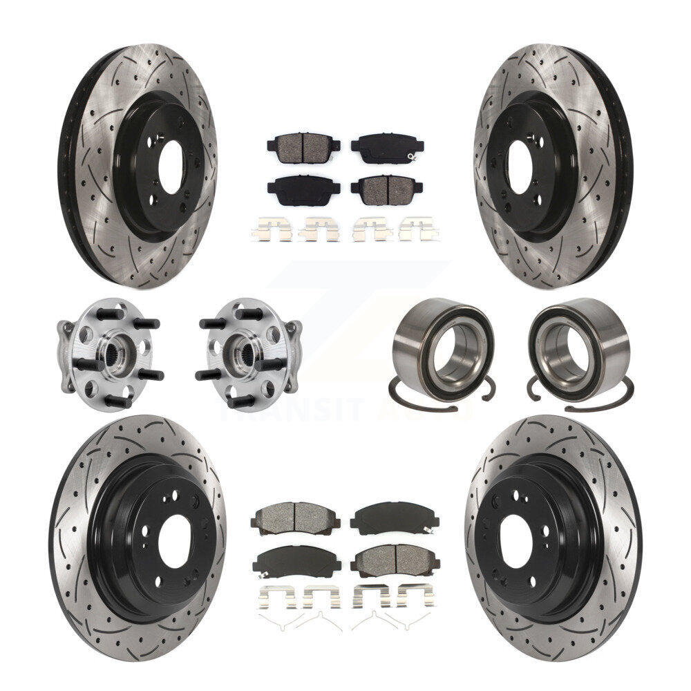 Hub Bearing Coated Brake Rotor Pads Front Rear Kit (10Pc) For 09-13 Acura TL AWD