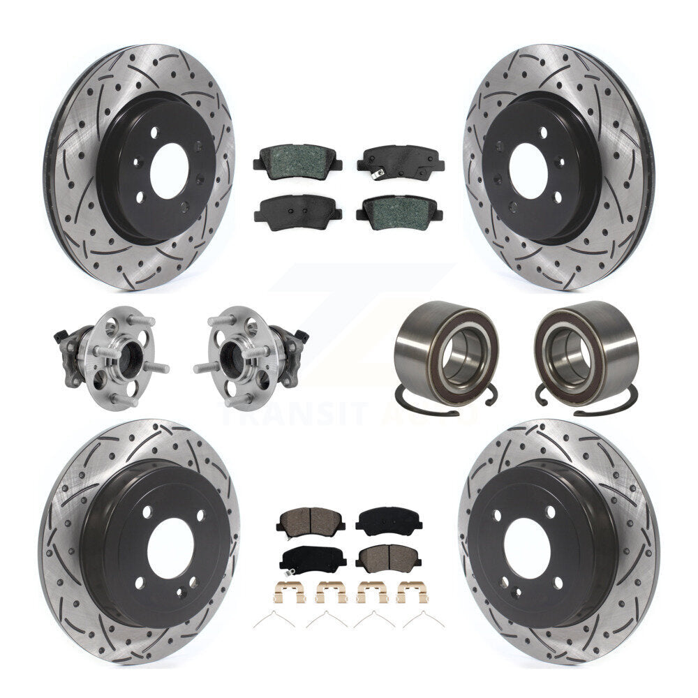 Hub Bearing Coated Brake Rotor And Pad Front Rear Kit (10Pc) For Kia Rio Hyundai