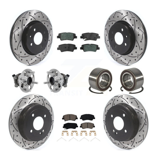 Hub Bearing Coated Brake Rotor And Pad Front Rear Kit (10Pc) For Kia Rio Hyundai