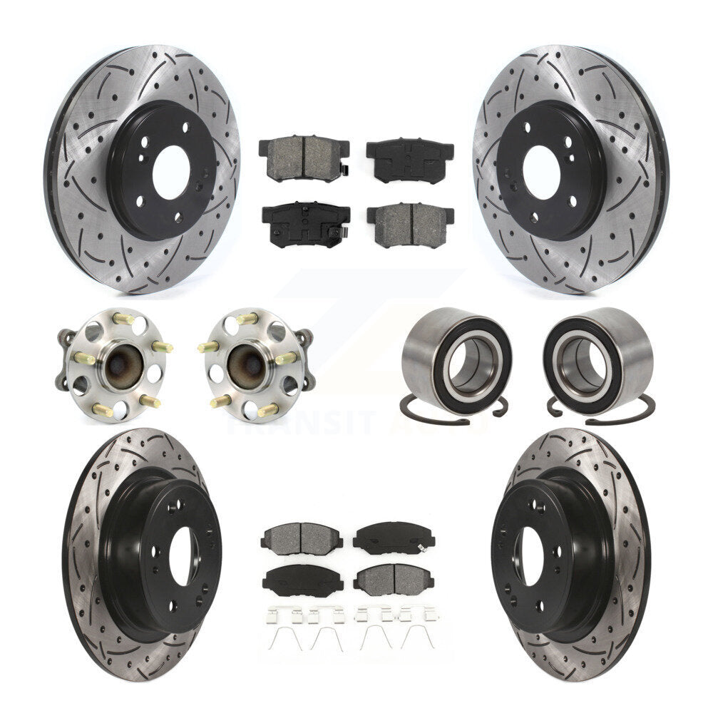 Hub Bearing Coated Disc Brake Rotor & Pad Front Rear Kit (10Pc) For Honda Accord