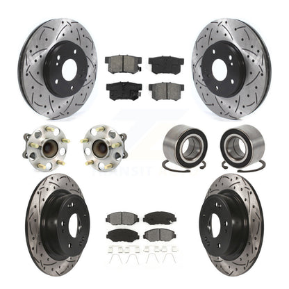 Hub Bearing Coated Disc Brake Rotor & Pad Front Rear Kit (10Pc) For Honda Accord
