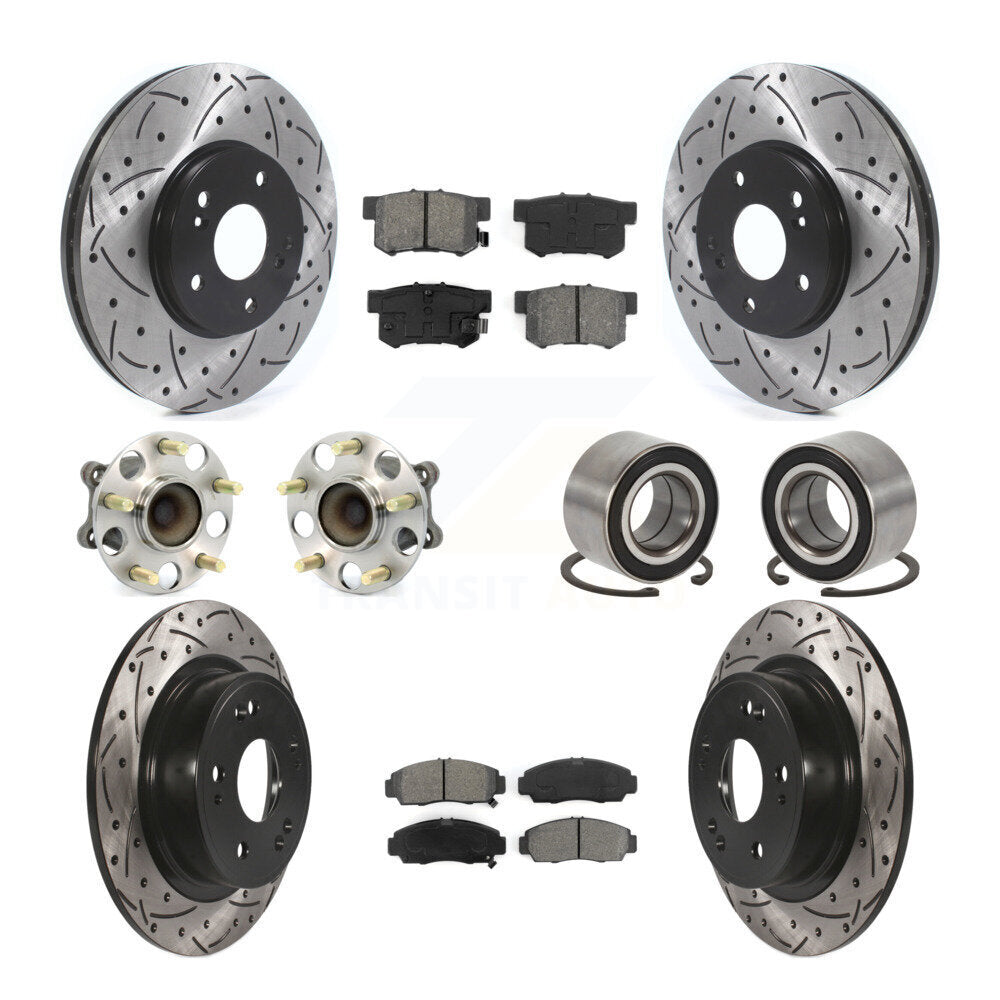 Hub Bearing Coated Disc Brake Rotor & Pad Front Rear Kit (10Pc) For Honda Accord