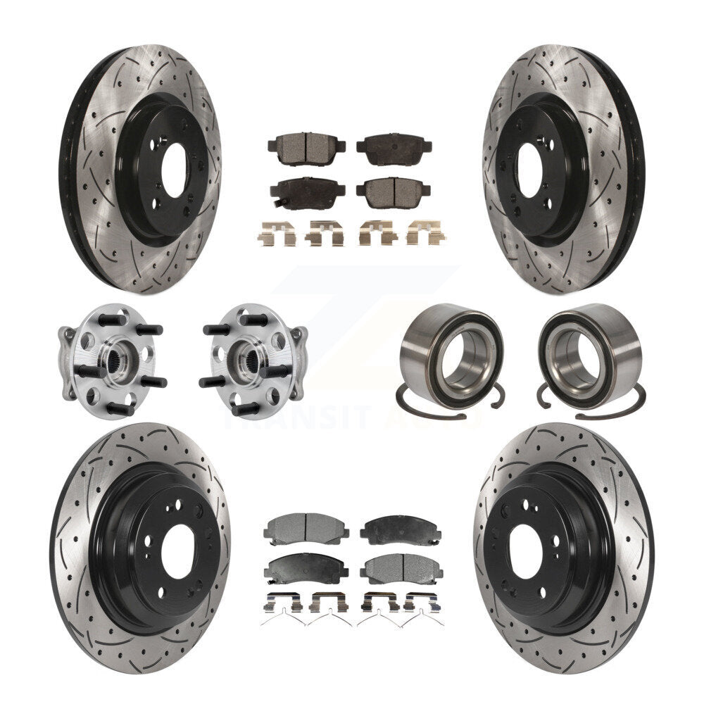 Hub Bearing Coated Brake Rotor Pads Front Rear Kit (10Pc) For 09-13 Acura TL AWD