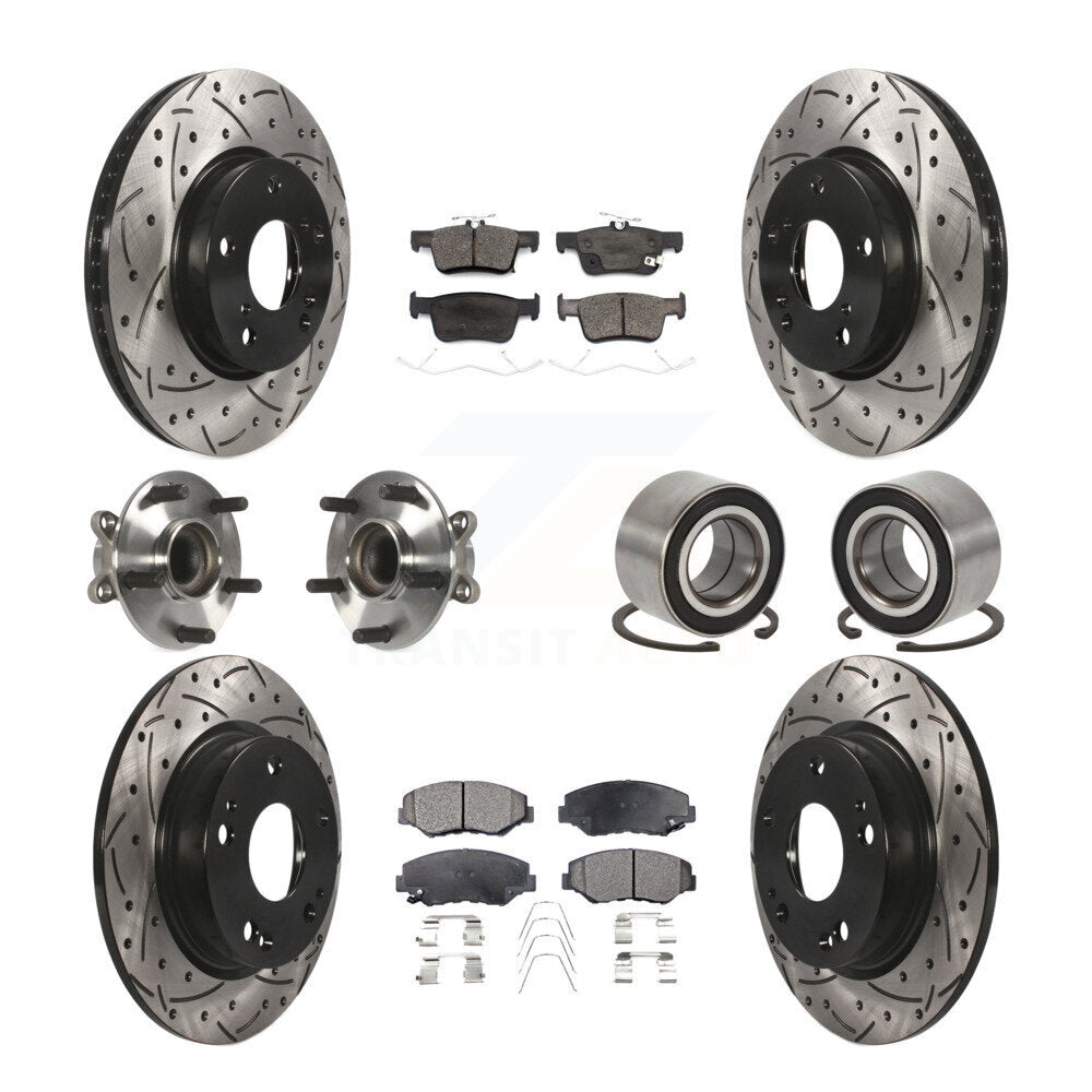 Hub Bearing Coated Disc Brake Rotor & Pads Front Rear Kit (10Pc) For Honda Civic