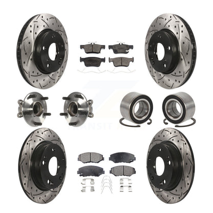Hub Bearing Coated Disc Brake Rotor & Pads Front Rear Kit (10Pc) For Honda Civic