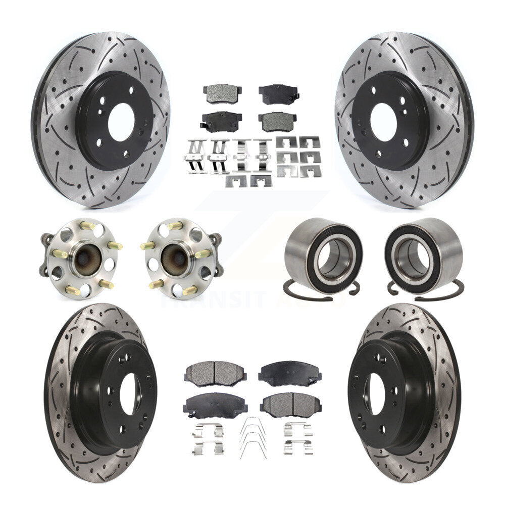 Hub Bearing Coated Disc Brake Rotor & Pad Front Rear Kit (10Pc) For Honda Accord