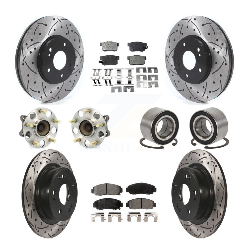 Hub Bearing Coated Disc Brake Rotor & Pad Front Rear Kit (10Pc) For Honda Accord
