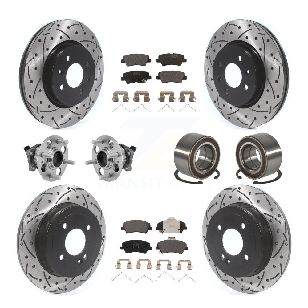 Hub Bearing Coated Brake Rotor And Pad Front Rear Kit (10Pc) For Kia Rio Hyundai