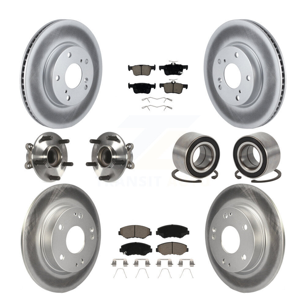 Hub Bearing Coated Disc Brake Rotor & Pads Front Rear Kit (10Pc) For Honda Civic