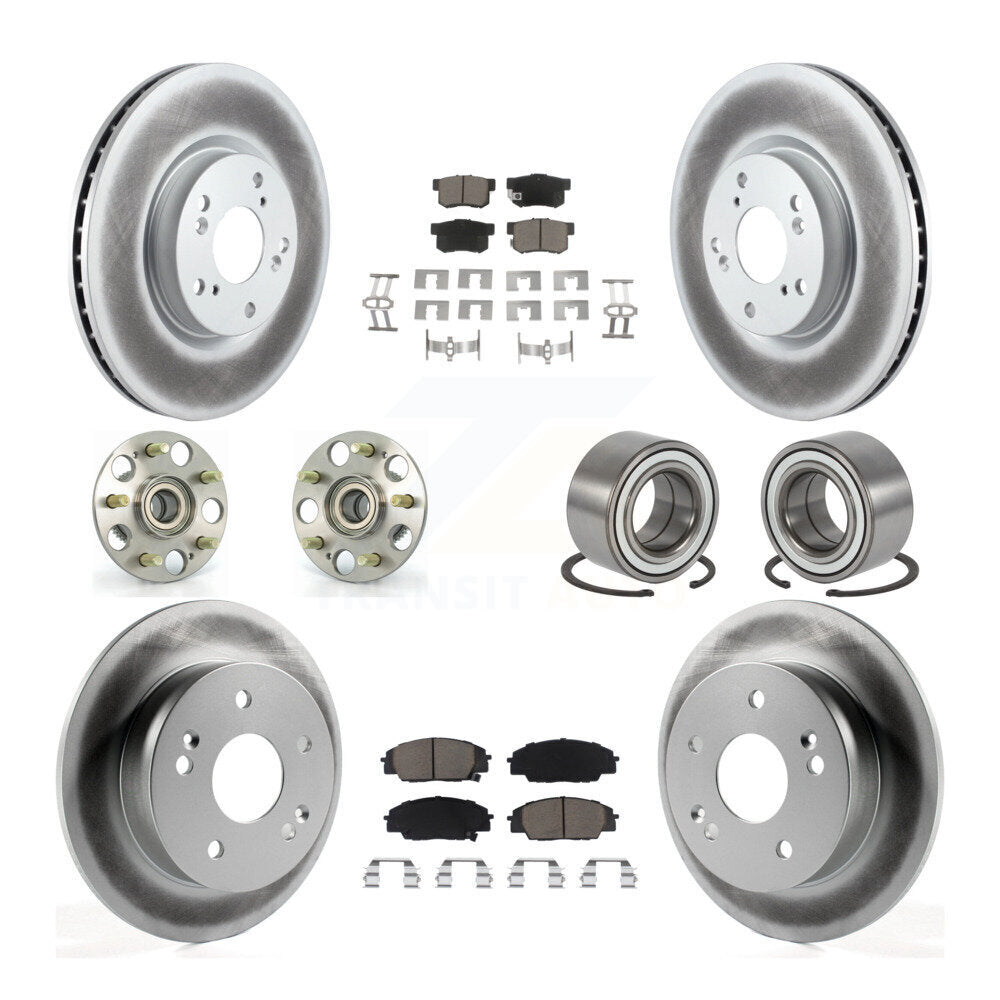 Hub Bearing Coated Brake Rotor & Pads Front Rear Kit (10Pc) For Acura RSX Type-S