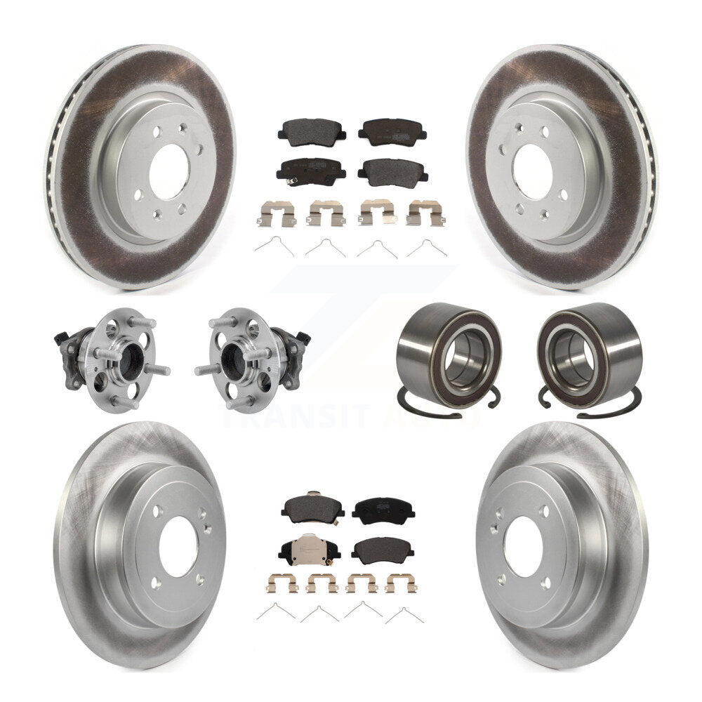 Hub Bearing Coated Brake Rotor And Pad Front Rear Kit (10Pc) For Kia Rio Hyundai