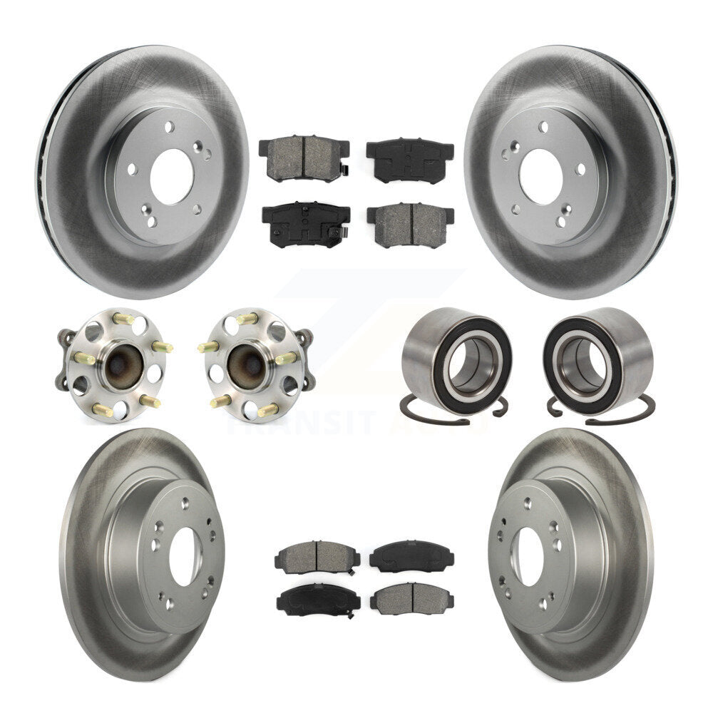 Hub Bearing Coated Disc Brake Rotor & Pad Front Rear Kit (10Pc) For Honda Accord