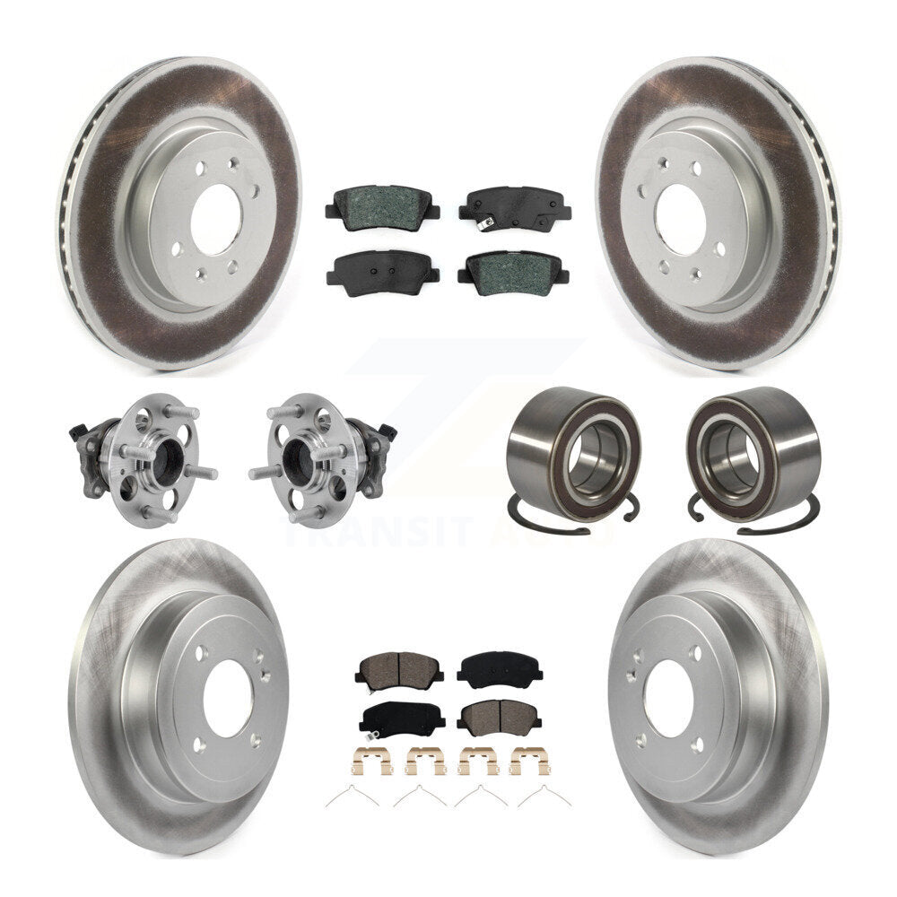Hub Bearing Coated Brake Rotor And Pad Front Rear Kit (10Pc) For Kia Rio Hyundai