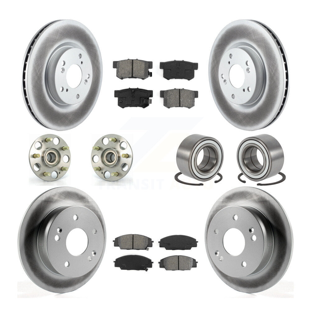 Hub Bearing Coated Brake Rotor & Pads Front Rear Kit (10Pc) For Acura RSX Type-S