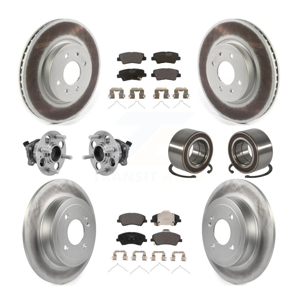 Hub Bearing Coated Brake Rotor And Pad Front Rear Kit (10Pc) For Kia Rio Hyundai