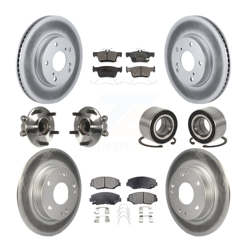 Hub Bearing Coated Disc Brake Rotor & Pads Front Rear Kit (10Pc) For Honda Civic