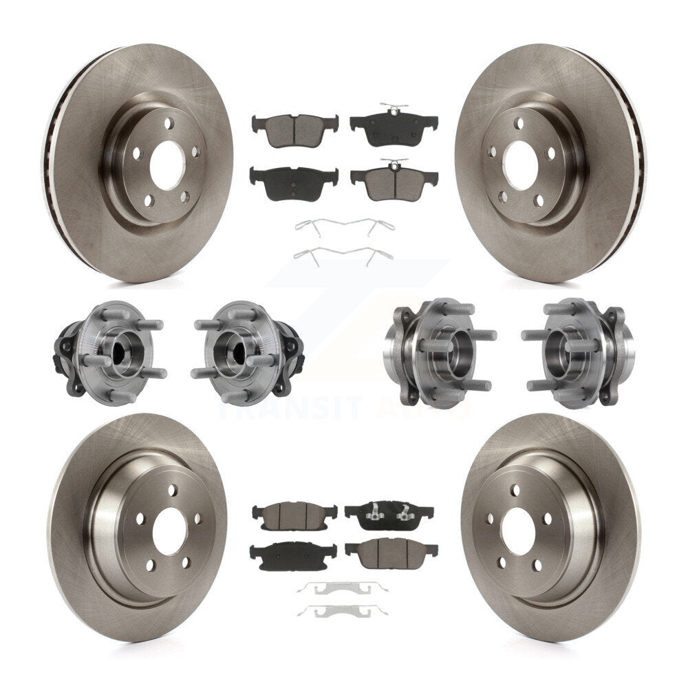 Hub Bearing Brake Rotor & Pads Front Rear Kit (10Pc) For 2015-2018 Ford Edge FWD