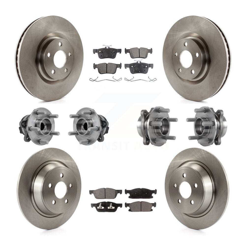 Hub Bearing Brake Rotor & Pads Front Rear Kit (10Pc) For 2015-2018 Ford Edge FWD