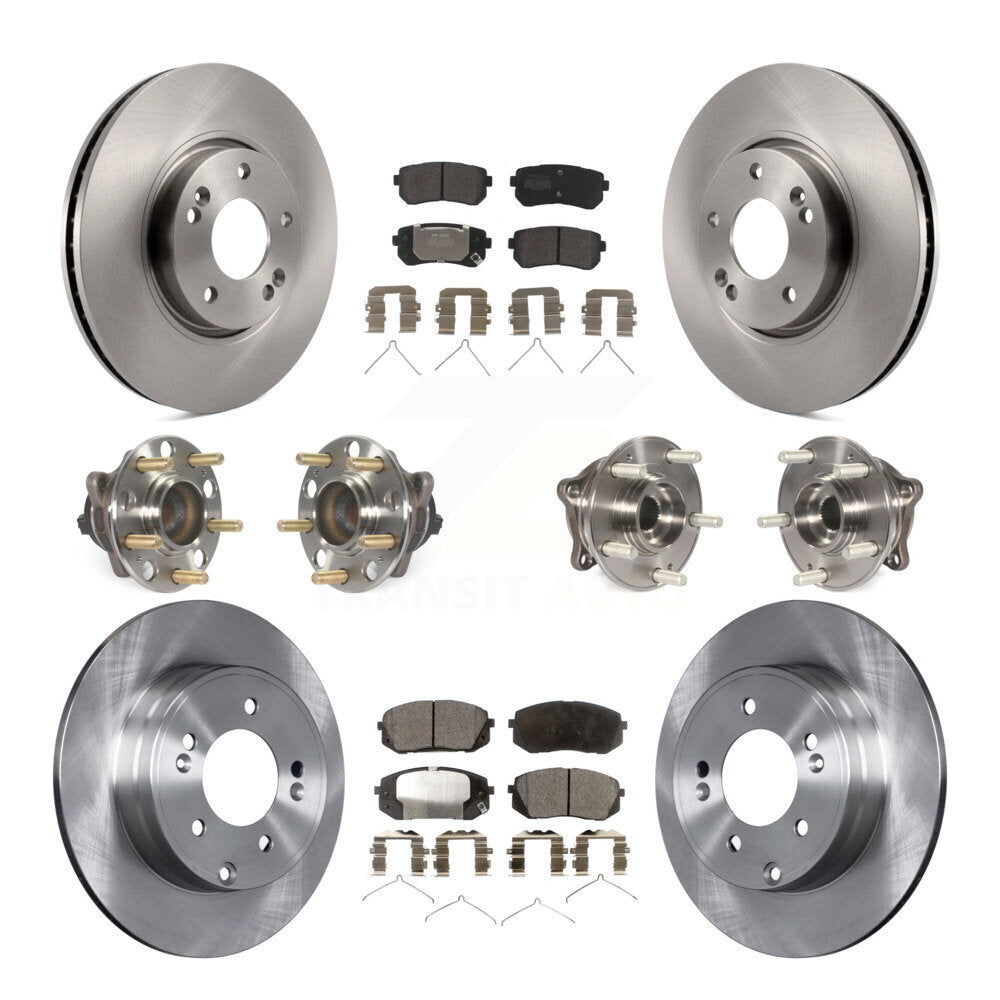 Hub Bearings Disc Brake Rotors And Pads Front Rear Kit (10Pc) For Hyundai Sonata