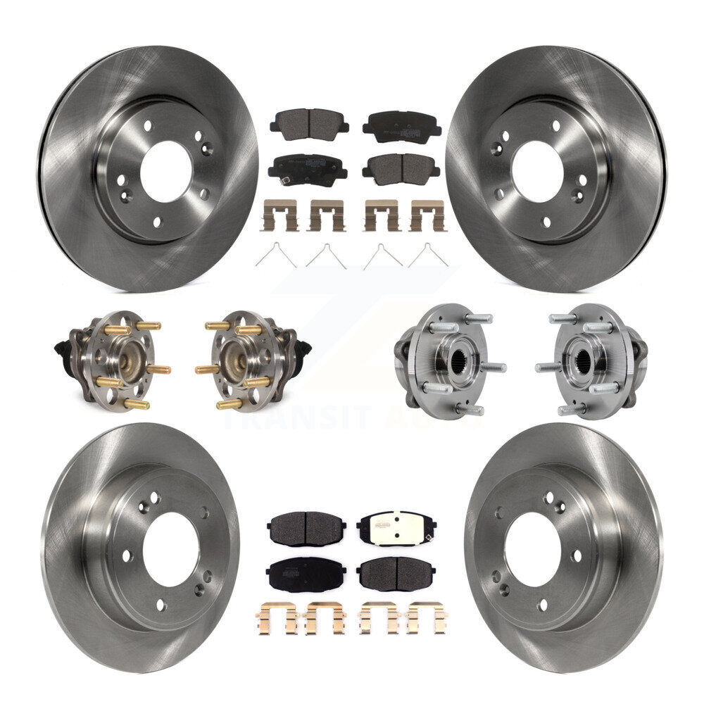 Hub Bearing Assembly Disc Brake Rotor And Pad Front Rear Kit (10Pc) For Kia Soul