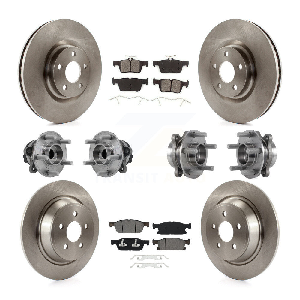 Hub Bearing Brake Rotor & Pads Front Rear Kit (10Pc) For 2015-2018 Ford Edge FWD