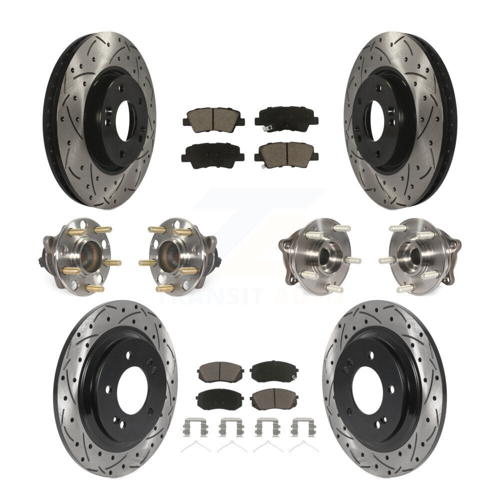 Hub Bearing Coated Disc Brake Rotor Pad Front Rear Kit (10Pc) For Hyundai Sonata