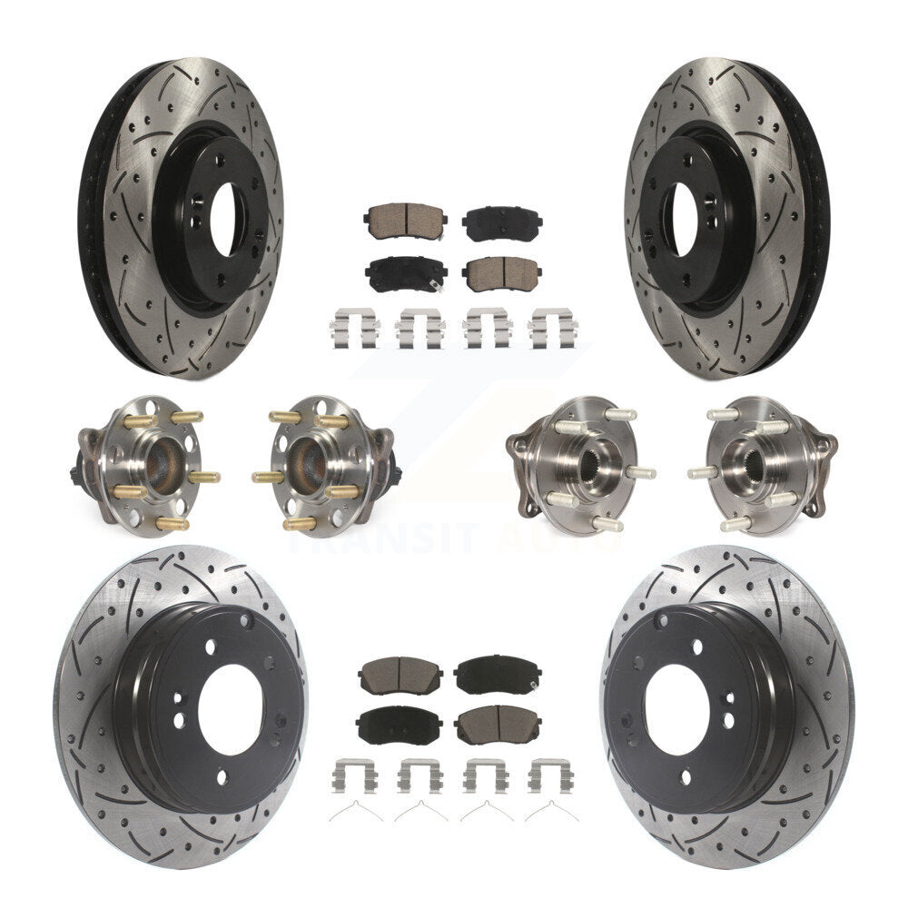 Hub Bearing Coated Disc Brake Rotor Pad Front Rear Kit (10Pc) For Hyundai Sonata