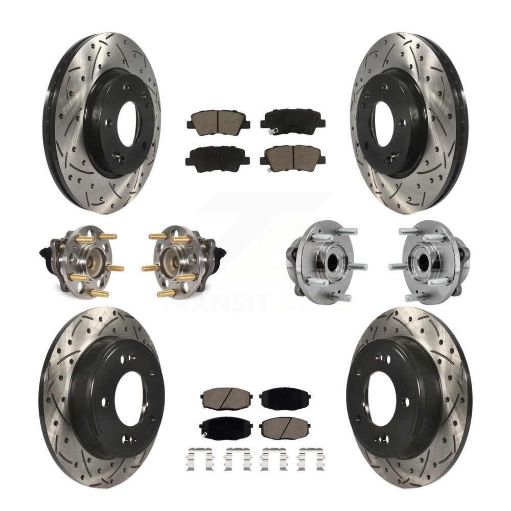 Hub Bearing Coated Disc Brake Rotors And Pads Front Rear Kit (10Pc) For Kia Soul