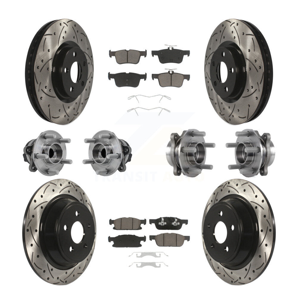 Hub Bearing Coated Brake Rotor Pad Front Rear Kit (10Pc) For 15-18 Ford Edge FWD