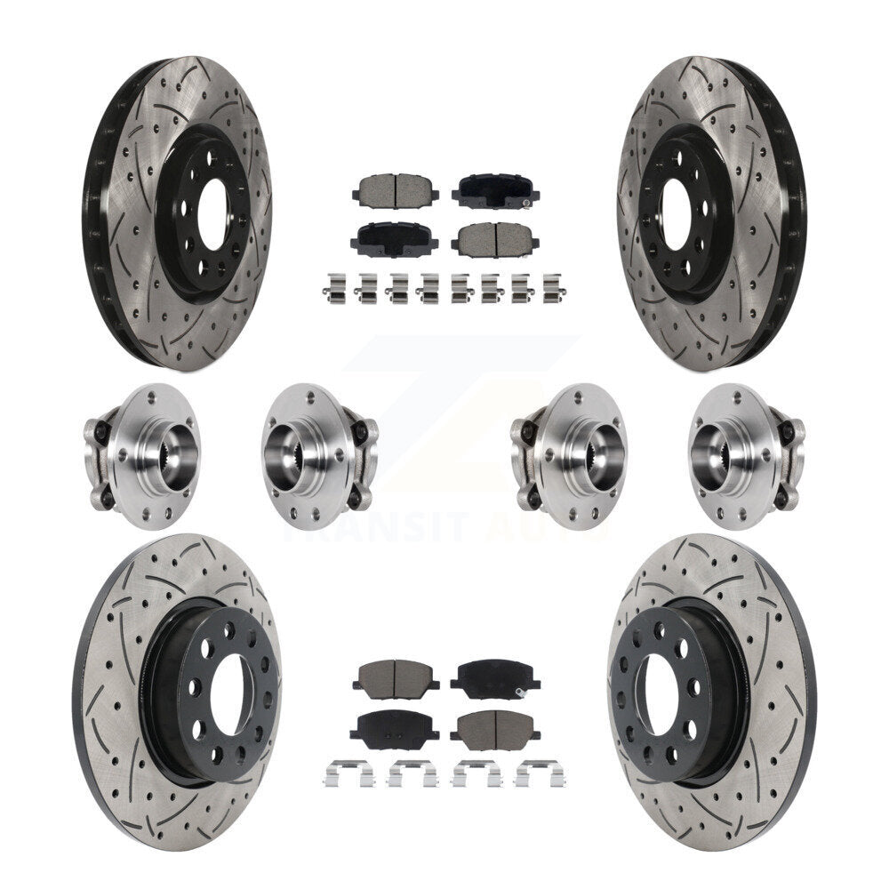 Hub Bearing Coated Brake Rotor & Pads Front Rear Kit (10Pc) For Jeep Compass AWD