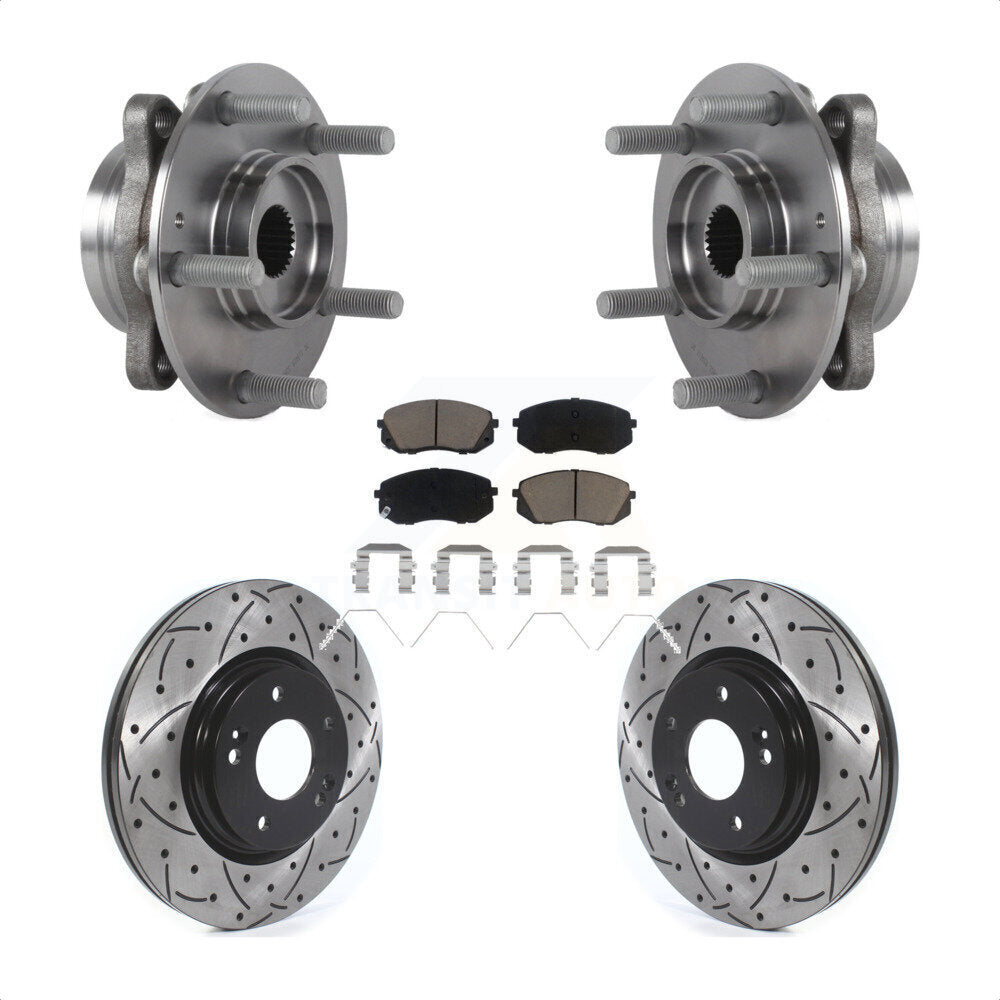 Hub Bearing Drilled Slot Brake Rotor Pad Front Kit For Kia Forte Hyundai Elantra