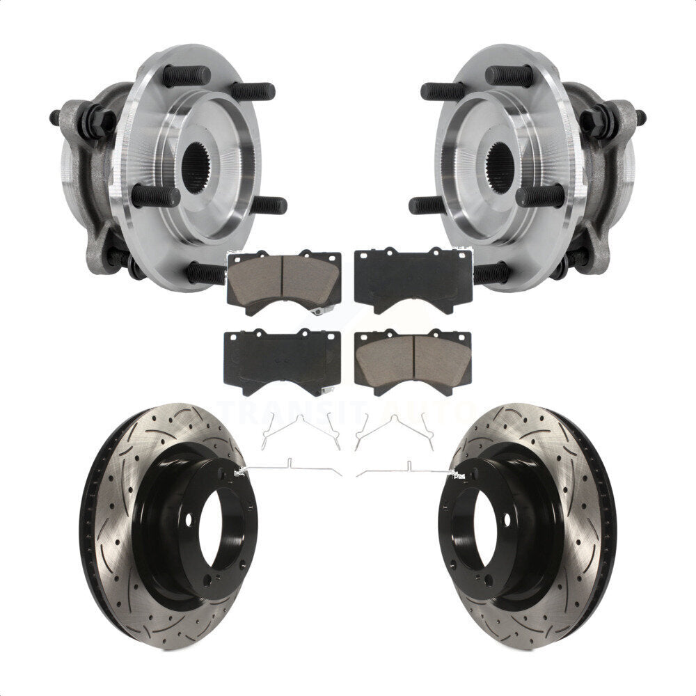 Hub Bearing Drilled Slot Brake Rotor Pad Front Kit For Toyota Tundra Sequoia 4WD