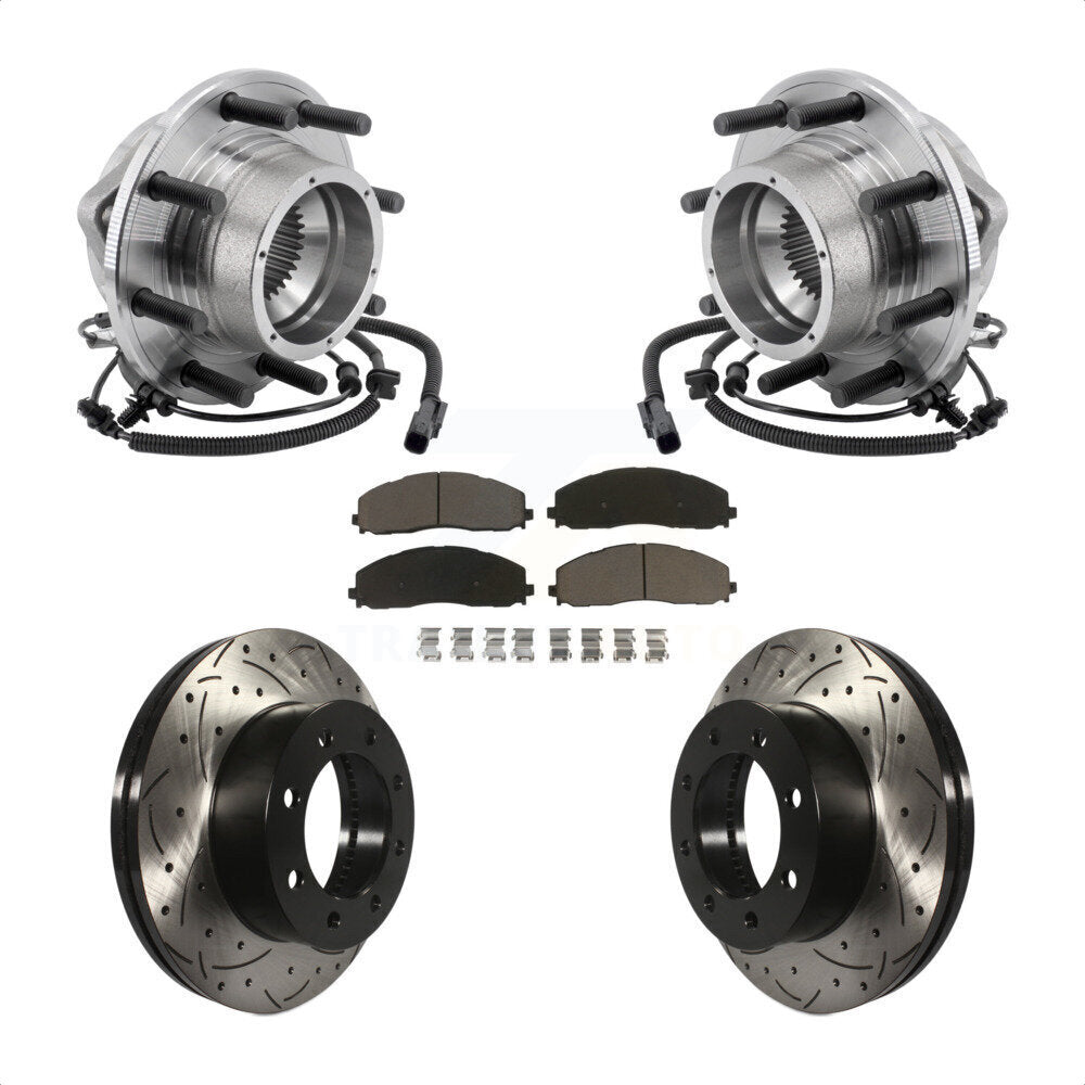 Hub Bearing Drilled Slot Brake Rotor Pad Front Kit For Ford F-350 Super Duty 4WD