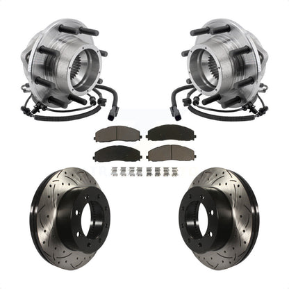 Hub Bearing Drilled Slot Brake Rotor Pad Front Kit For Ford F-350 Super Duty 4WD