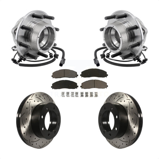 Hub Bearing Drilled Slot Brake Rotor Pad Front Kit For Ford F-350 Super Duty 4WD