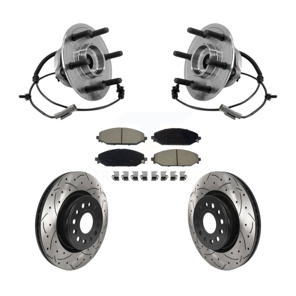 Hub Bearing Assembly Coated Drilled Slot Brake Rotor Pads Front Kit For Ram 1500