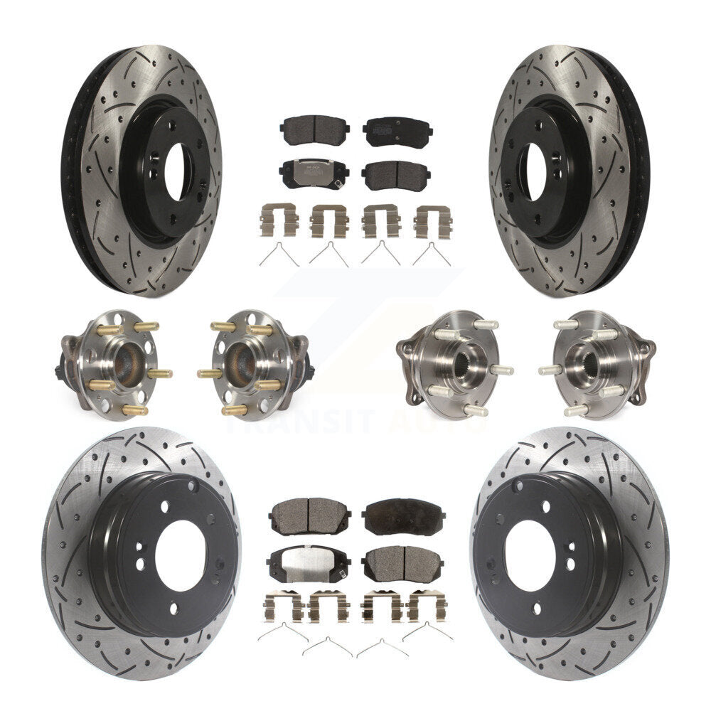 Hub Bearing Coated Disc Brake Rotor Pad Front Rear Kit (10Pc) For Hyundai Sonata