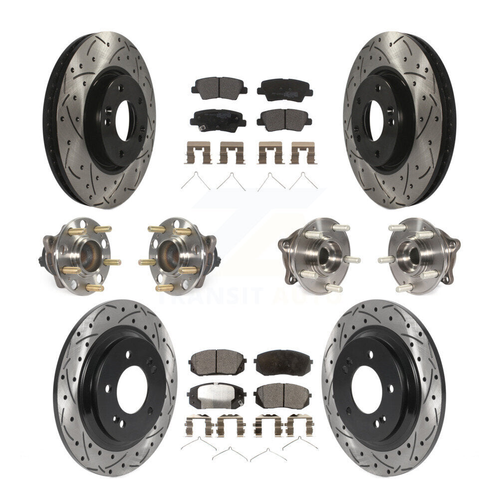 Hub Bearing Coated Disc Brake Rotor Pad Front Rear Kit (10Pc) For Hyundai Sonata