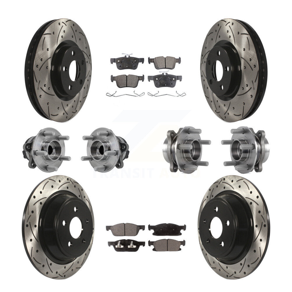Hub Bearing Coated Brake Rotor Pad Front Rear Kit (10Pc) For 15-18 Ford Edge FWD