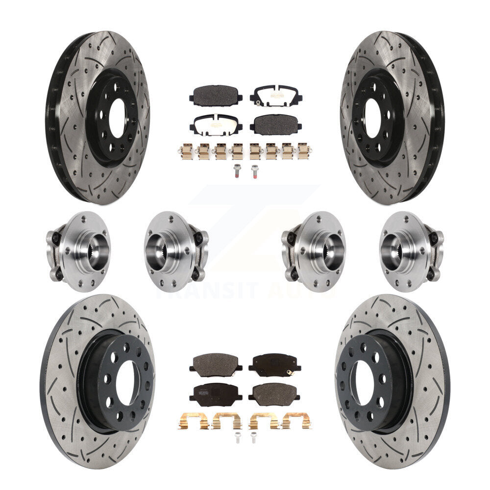 Hub Bearing Coated Brake Rotor & Pads Front Rear Kit (10Pc) For Jeep Compass AWD