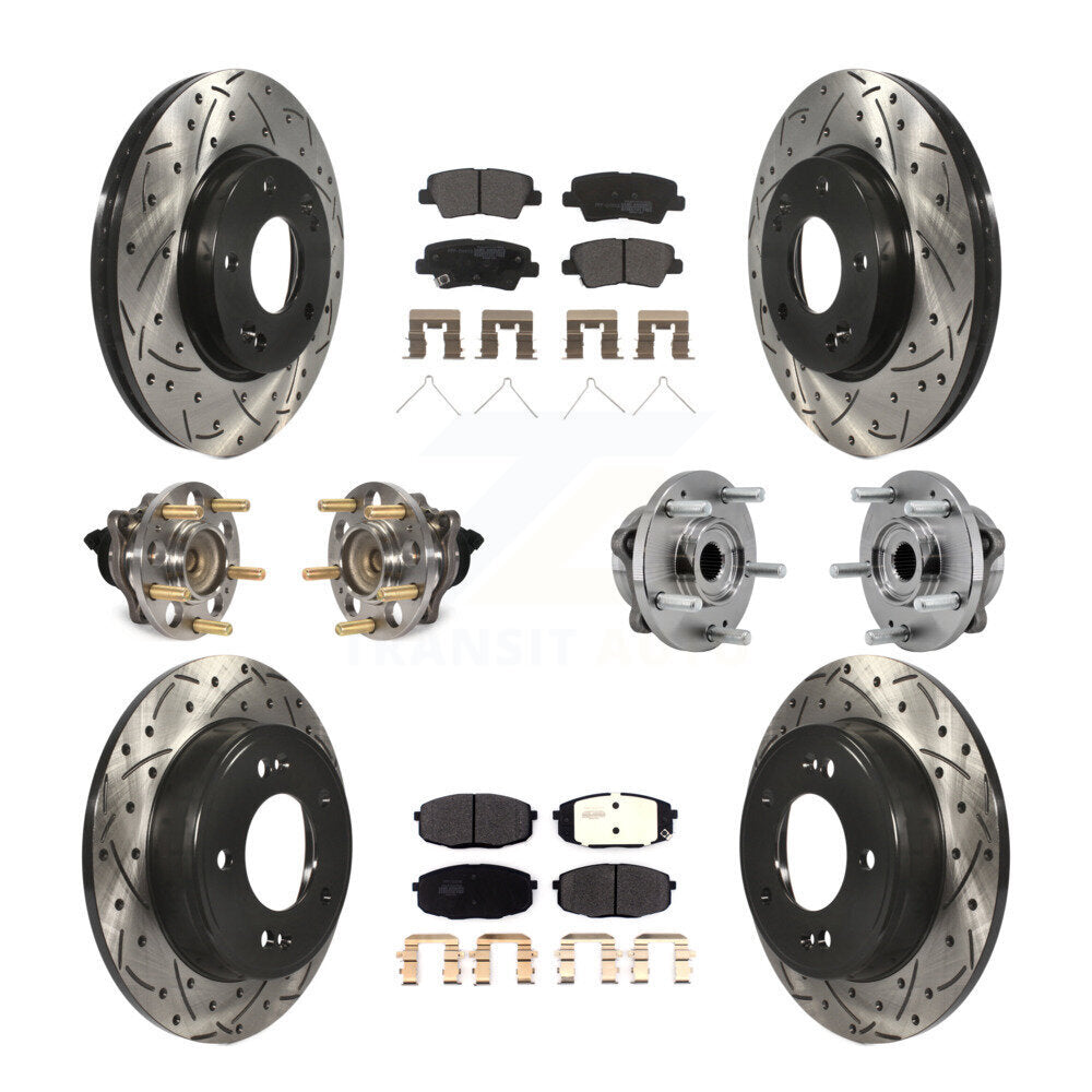 Hub Bearing Coated Disc Brake Rotors And Pads Front Rear Kit (10Pc) For Kia Soul