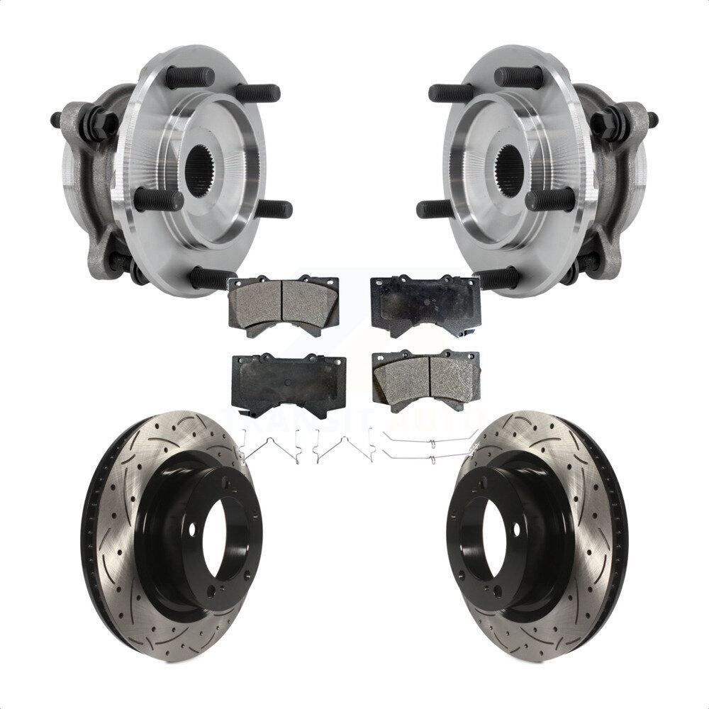 Hub Bearing Drilled Slot Brake Rotor Pad Front Kit For Toyota Tundra Sequoia 4WD